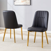 Sedia da pranzo con schienale ergonomico e piedini antiscivolo in similpelle nera e oro