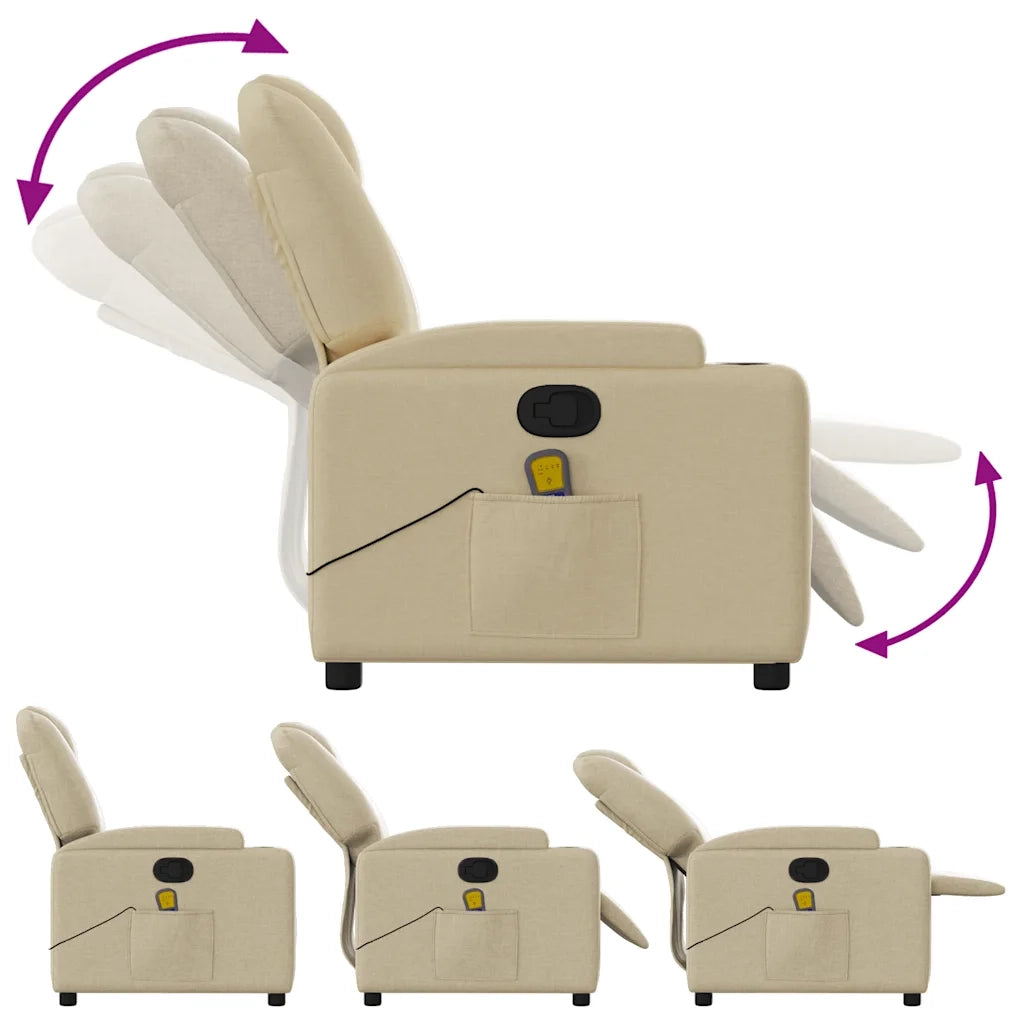 Poltrona reclinabile massaggiante in tessuto color crema 3205515