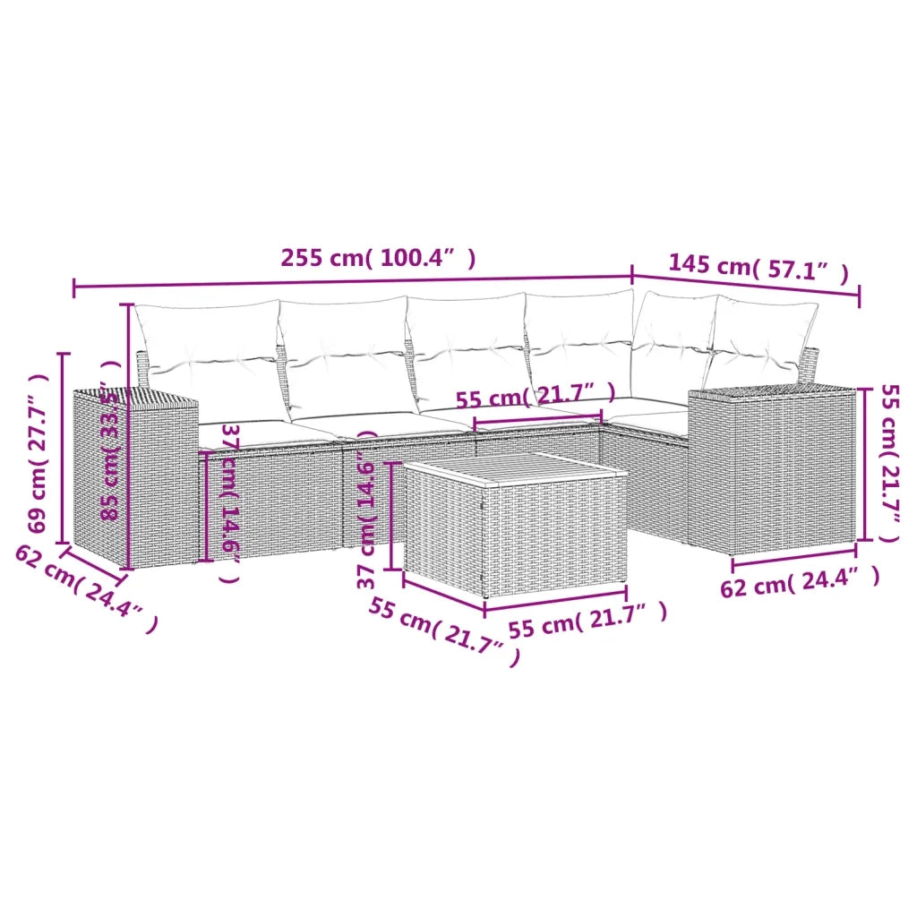 Set Divano da Giardino 6 pz con Cuscini Grigio in Polyrattan