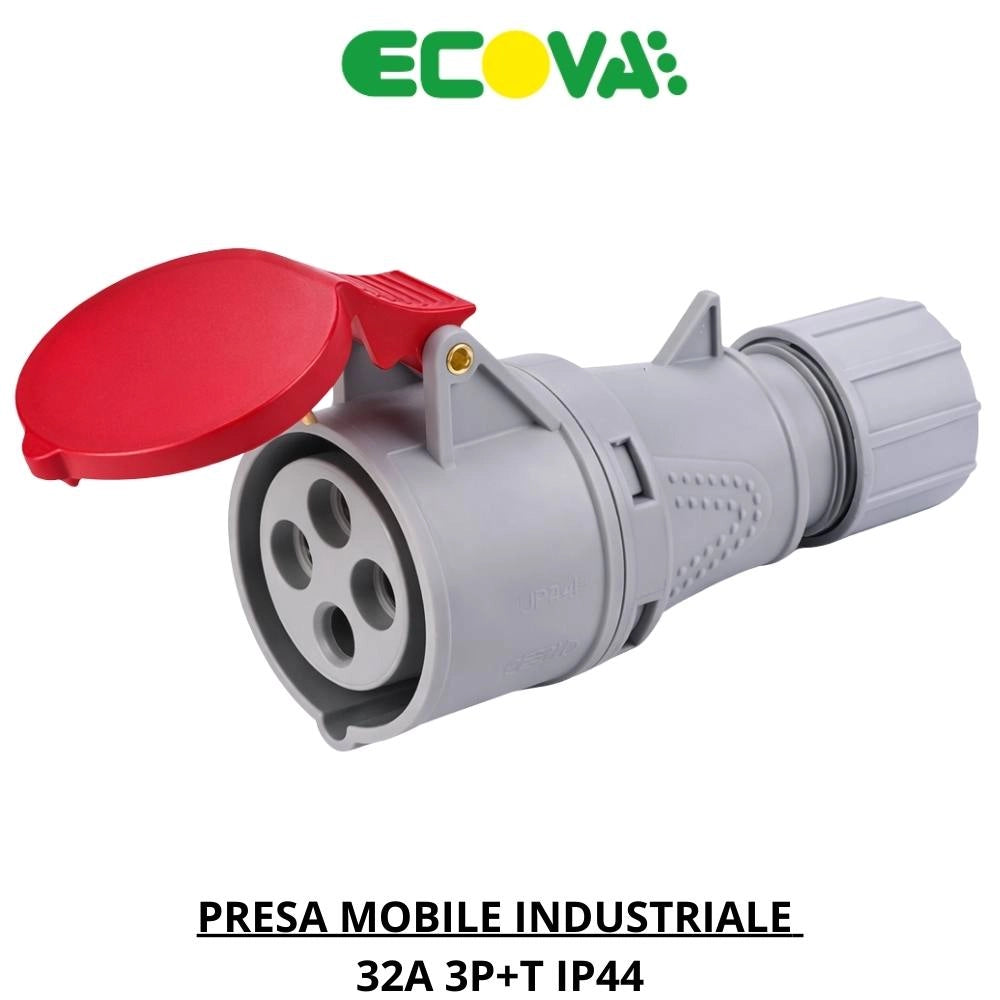 Ecova presa industriale mobile cee trifase rossa 380v 3p+t ip44 6h *** ampere 32 ampere, confezione 1