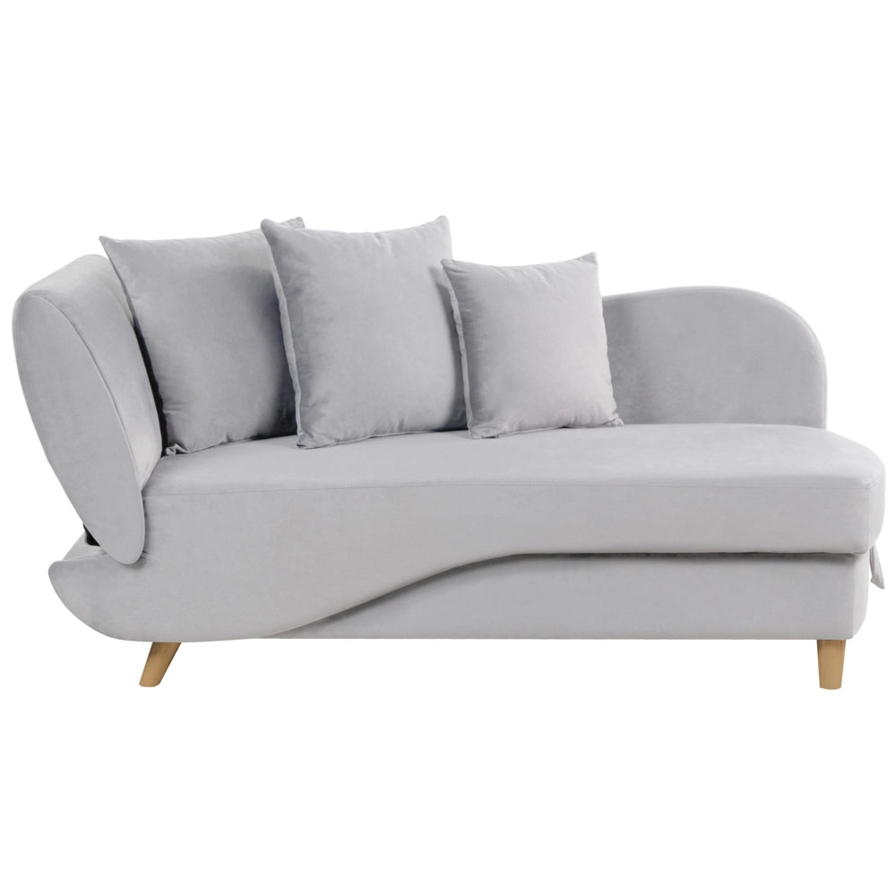 Chaise Longue in velluto grigio chiaro lato sinistro con contenitore stile moderno soggiorno