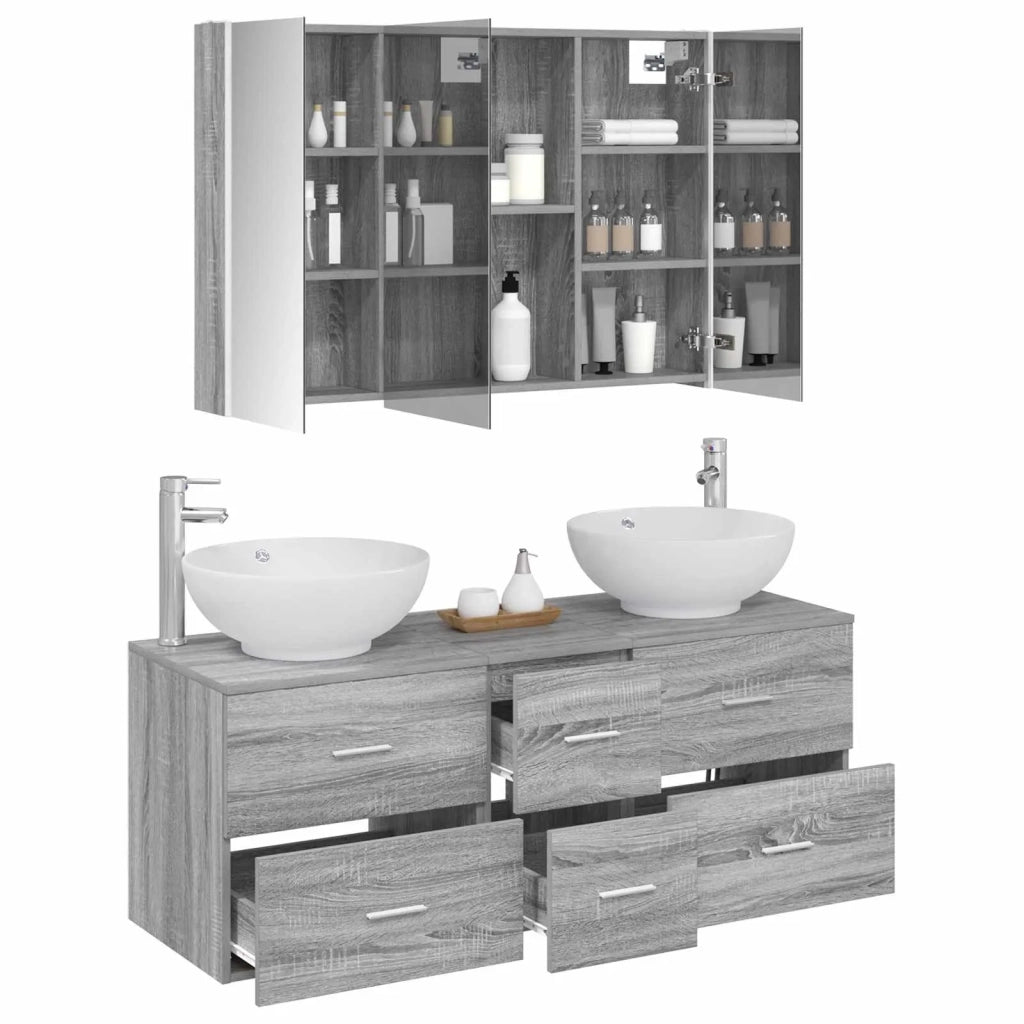 Set di mobili per il bagno 4 pcs Sonoma grigio 3406988
