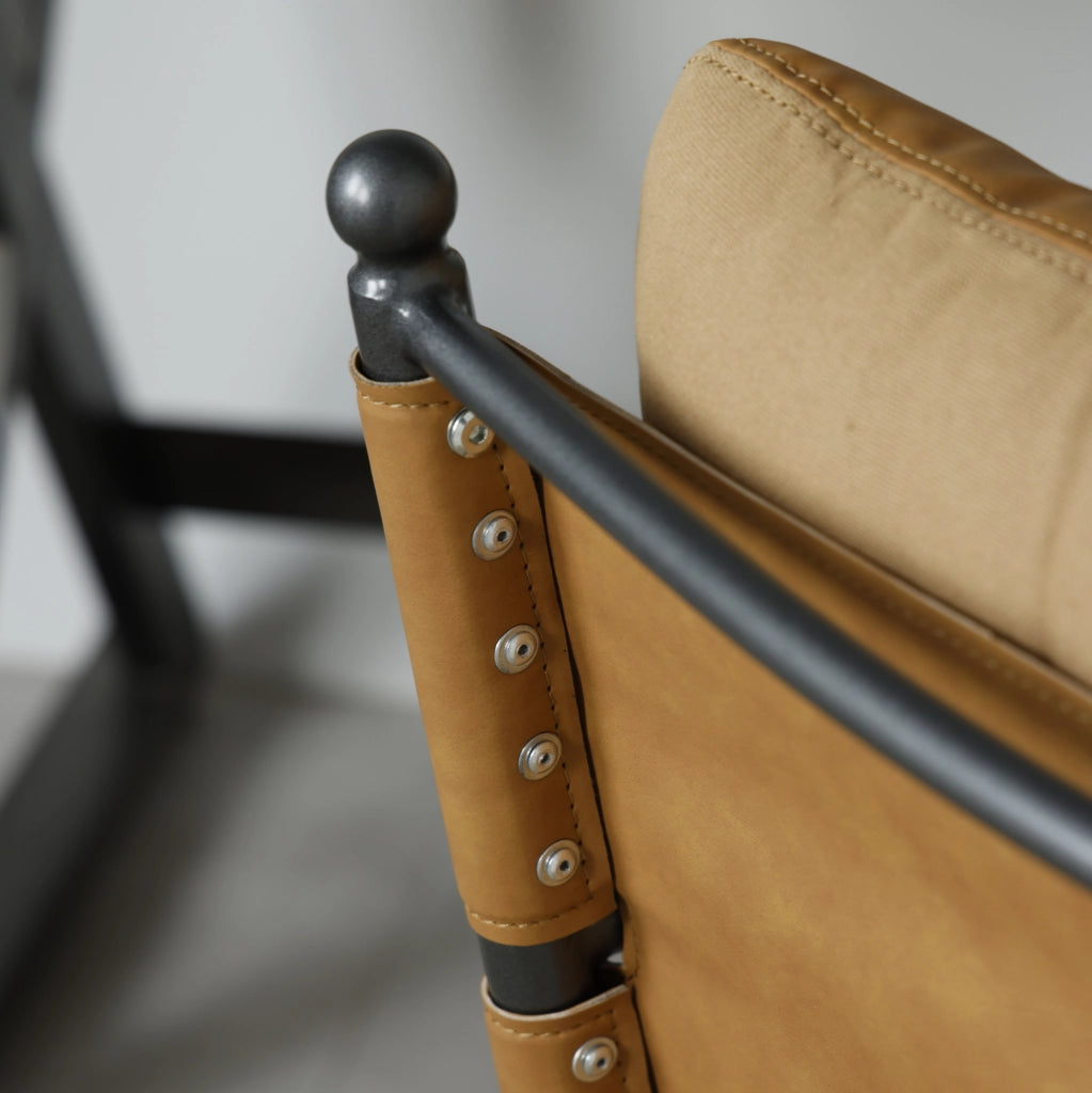 POLTRONA Mid-Century in Pelle PU Marrone con Struttura in Metallo