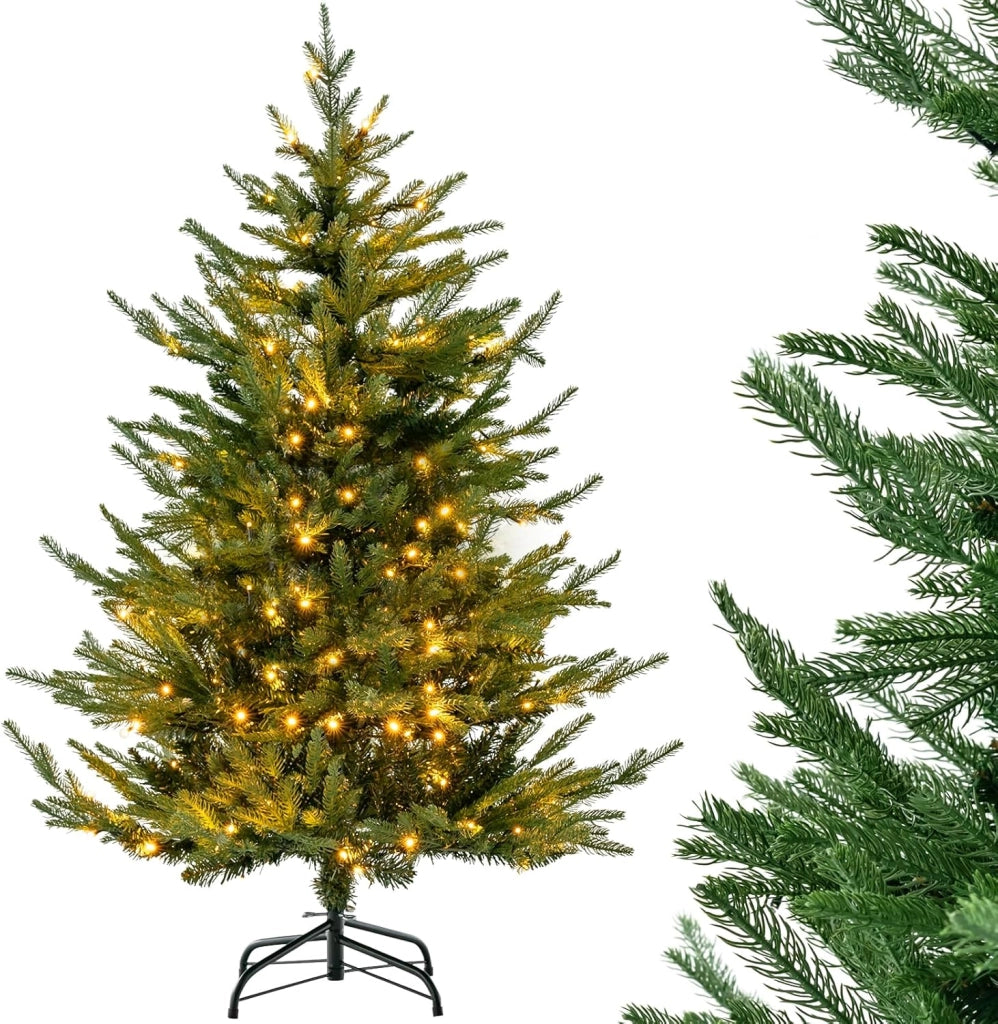 Albero di Natale 136/183/213 cm, Albero di Natale Artificiale Pre-Illuminato con 386/788/1130 Rami in PE e PVC, 180/280/380 Luci a LED Bianco Caldo e 8 Modalità di Illuminazione (183 cm)