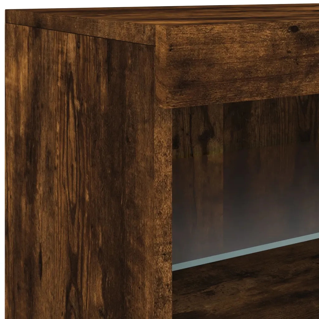 Credenza | Madia | Buffet da pranzo | Armadio da pranzo con Luci LED Rovere Fumo 60x37x67 cm
