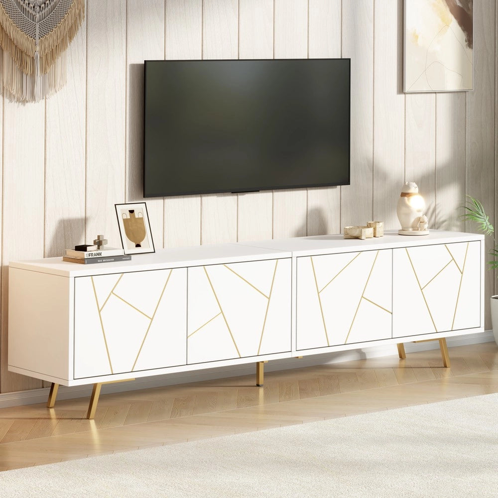 Mobile TV Soggiorno con Ante ¨C Xylo ¨C Bianco/Oro, 190x40x51,5 cm