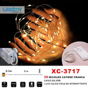 Trade Shop - Catena 30 Microled A Batteria Cavo Silver Luce Calda Fissa+intermittente Xc-3717 -