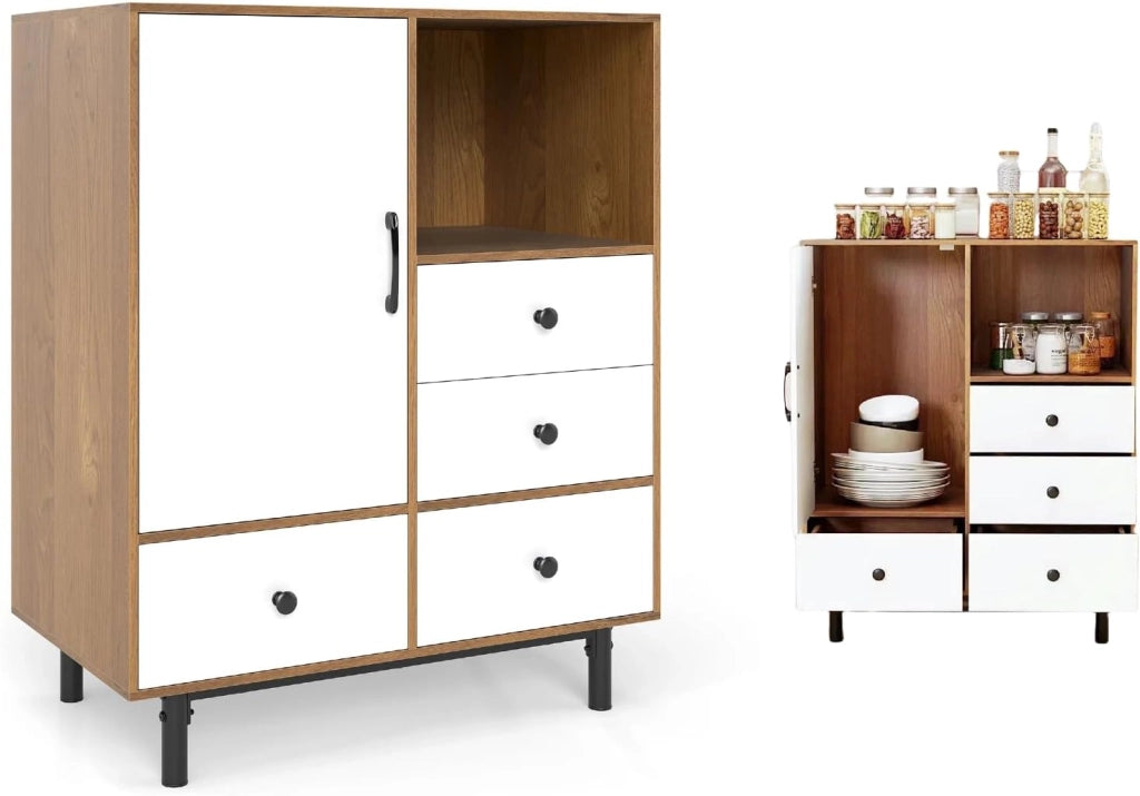 Credenza da Cucina con Ante e Cassetti, Mobile Cucina Dispensa con Gambe in Metallo, Mobile Buffet per Soggiorno, Sala da Pranzo, Corridoio, 80 x 45,5 x 97,5 cm (Nero)