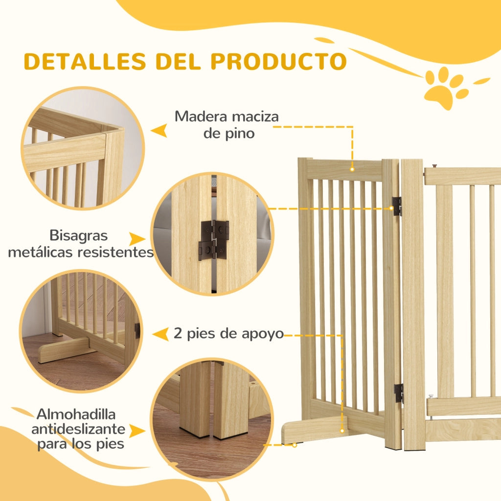 Barriera per Cani Pieghevole in Legno ¨C zephmum ¨C 204x36x75 cm Colore Naturale