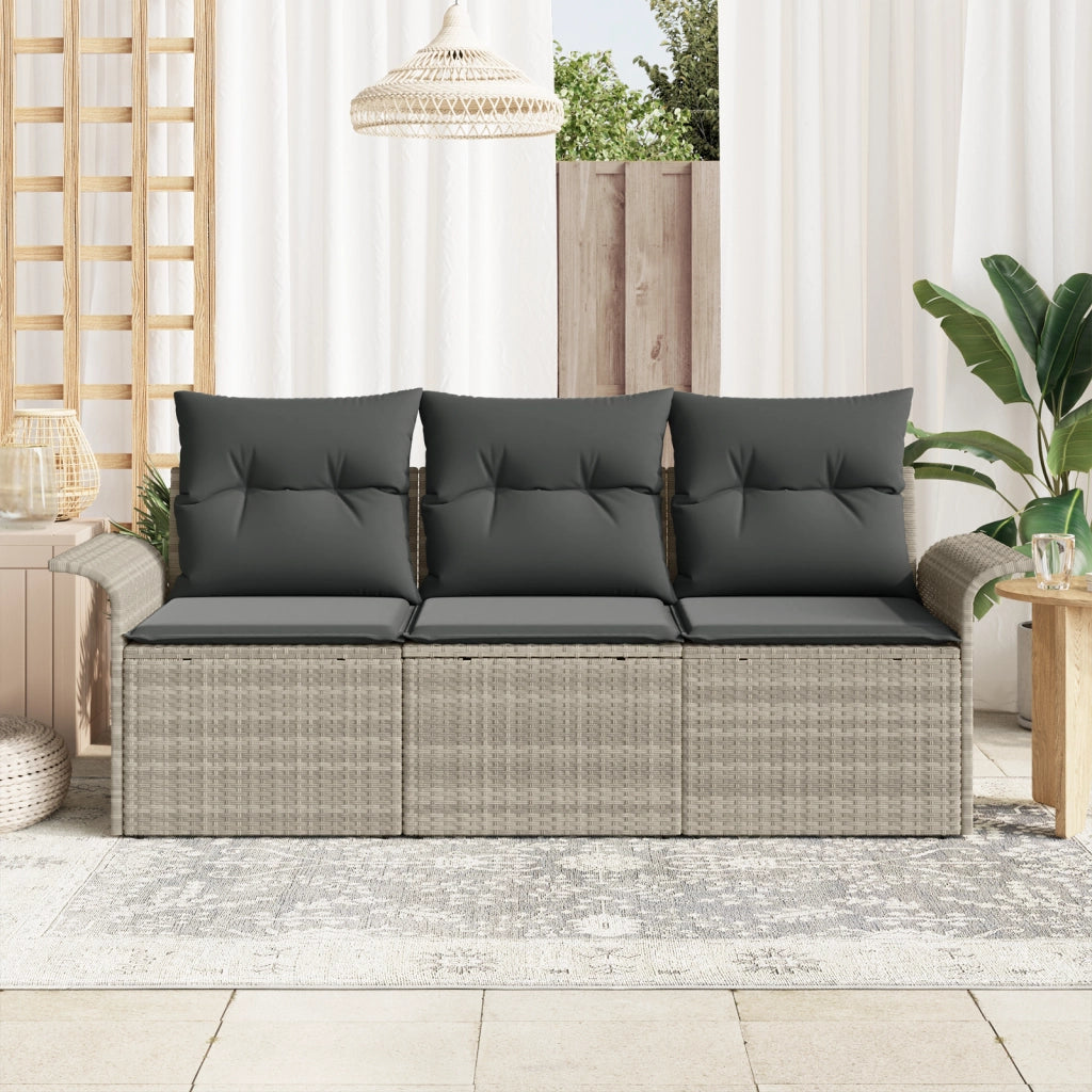 Set Divano da Giardino 3 Pezzi con Cuscini Grigio Chiaro Polyrattan