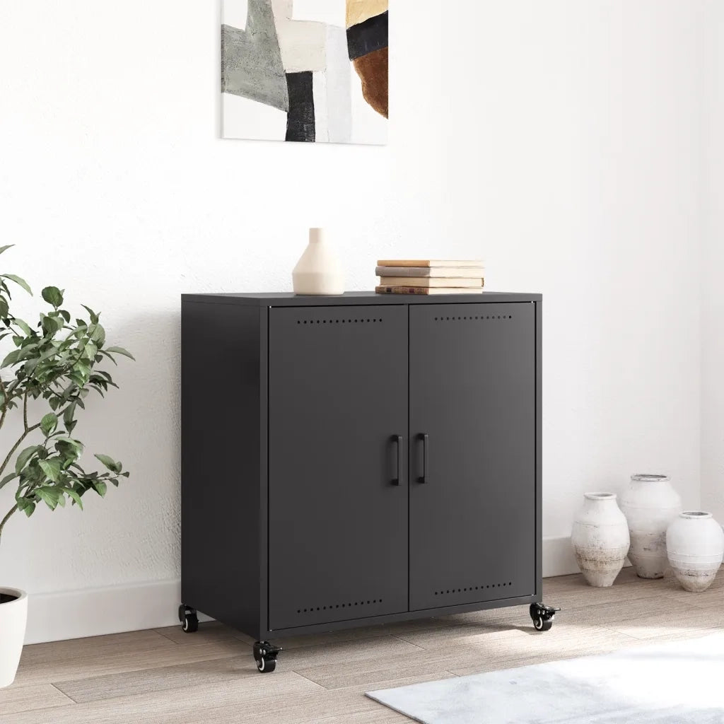 Credenza-Buffet-Armadio da cucina Nera 68x39x72 cm in Acciaio