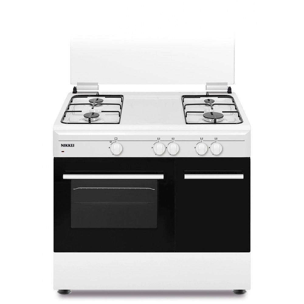 Nikkei sn490wge cucina 90x60 cm, forno a gas, coperchio in vetro, bianca