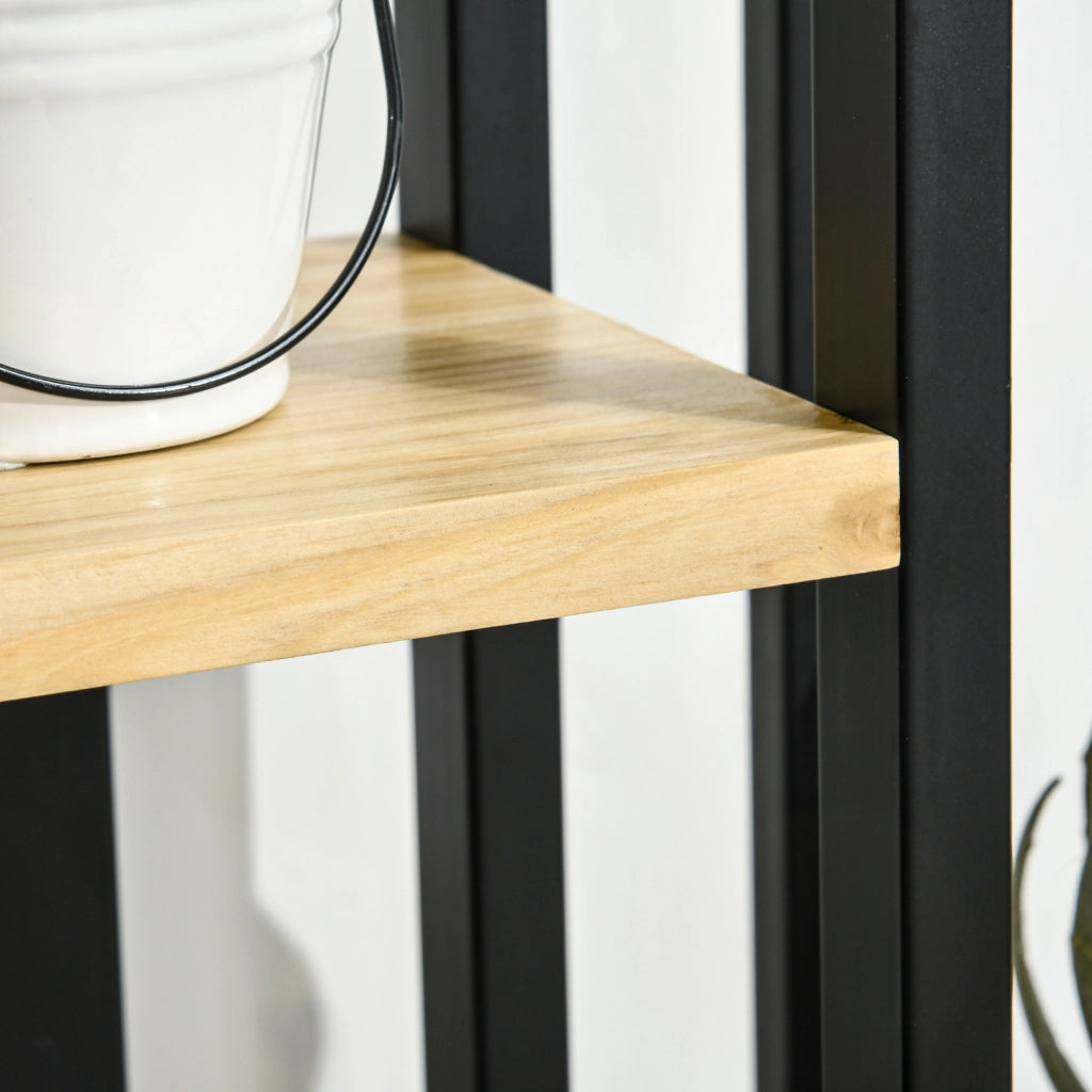 Portapiante 4 Ripiani ¨C zephmum ¨C Legno Abete e Metallo, 45x25x110 cm, Nero