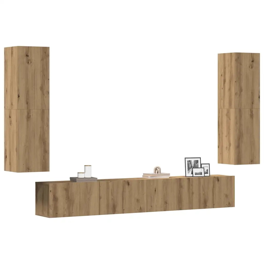 Mobili TV a Parete 4 pz Rovere Artigianale in Legno Multistrato