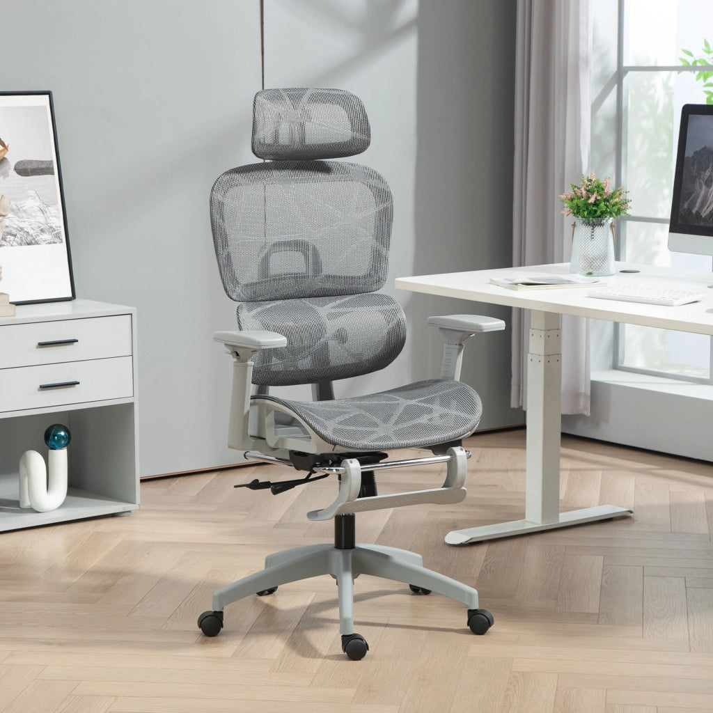 Sedia da ufficio ergonomica con schienale in rete e braccioli 3D ¨C zephmum ¨C grigio 66x64x122 cm