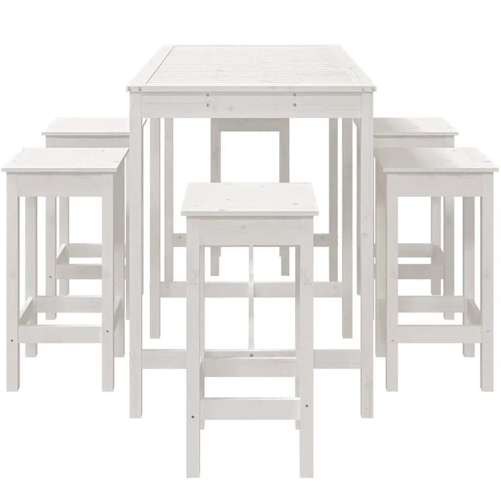 Set Bar da Giardino 7 pz Bianco in Legno Massello di Pino