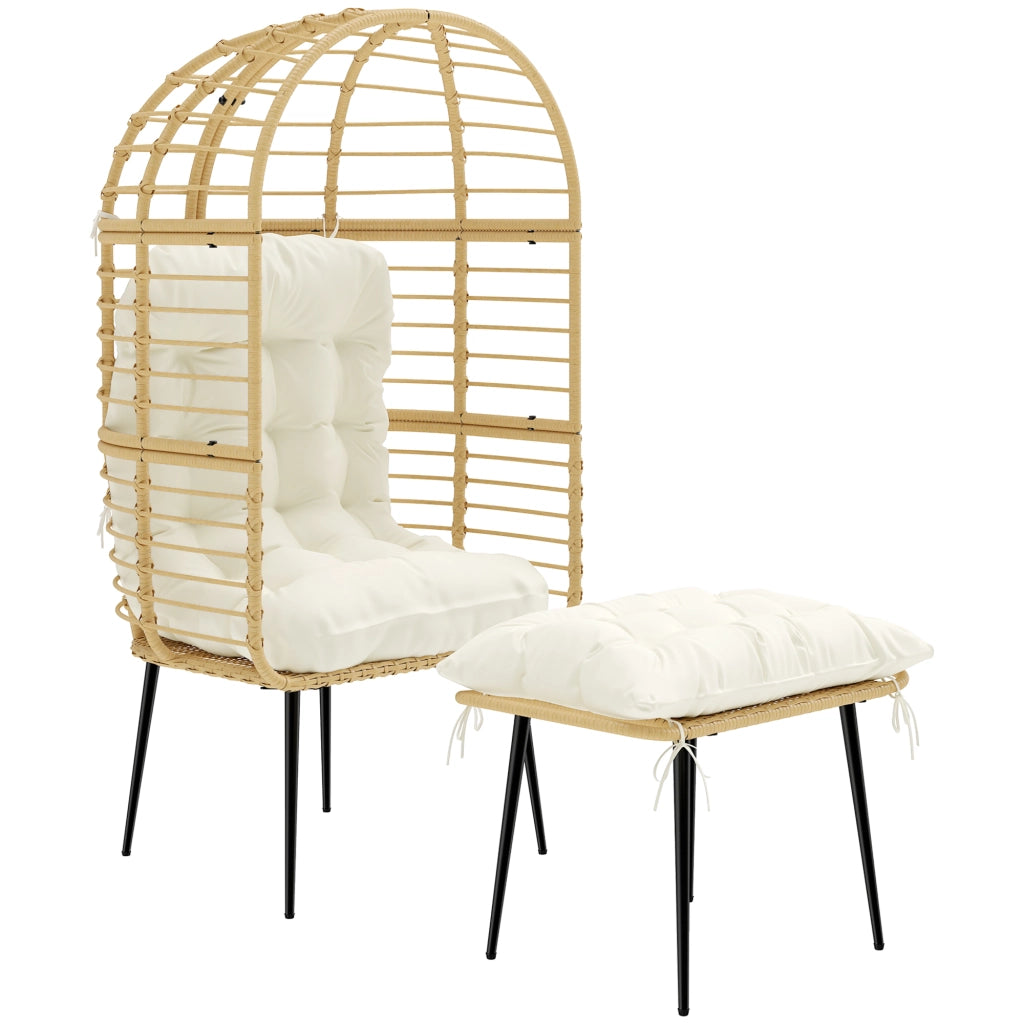 Poltrona da giardino in rattan con poggiapiedi e cuscini ¨C zephmum ¨C Beige