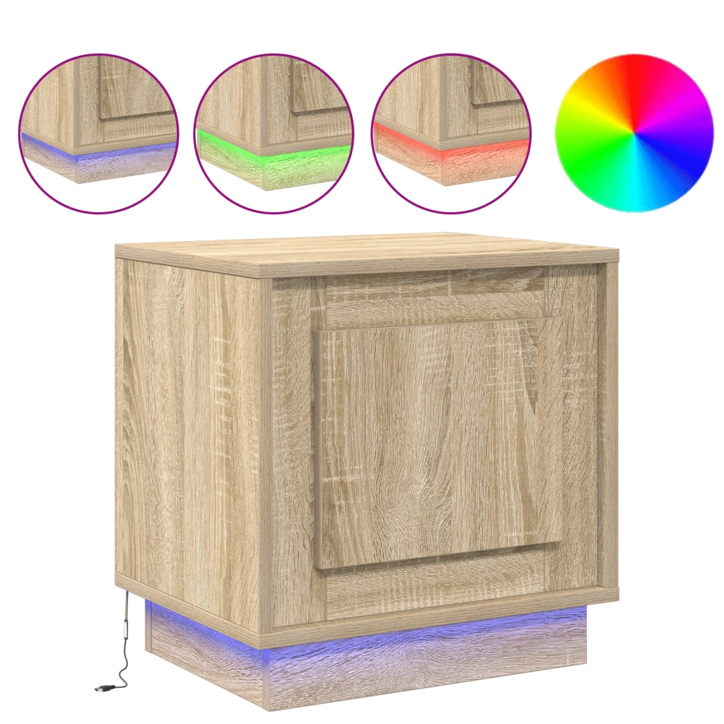 Comodini con Luci LED 2 pz Rovere Sonoma 44x34,5x45 cm