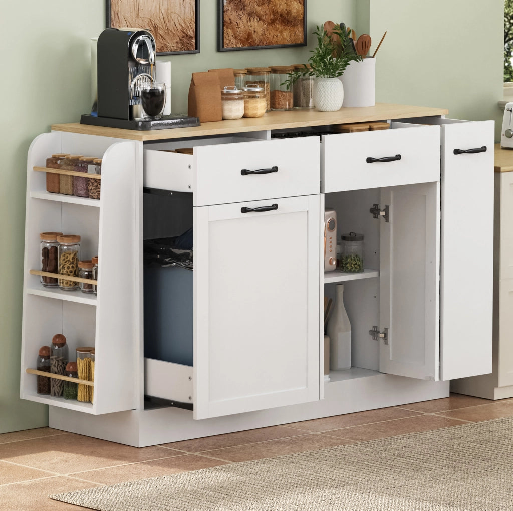 Credenza bianca e naturale in MDF con ante; cassetto e ripiani regolabili
