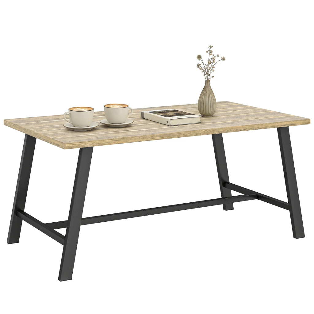 Tavolino da esterno rettangolare in metallo con piano effetto legno ¨C Zephmum ¨C 100x55 cm, marrone