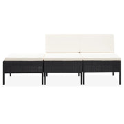 Set Divani da Giardino 3 pz con Cuscini in Polyrattan Nero 48956