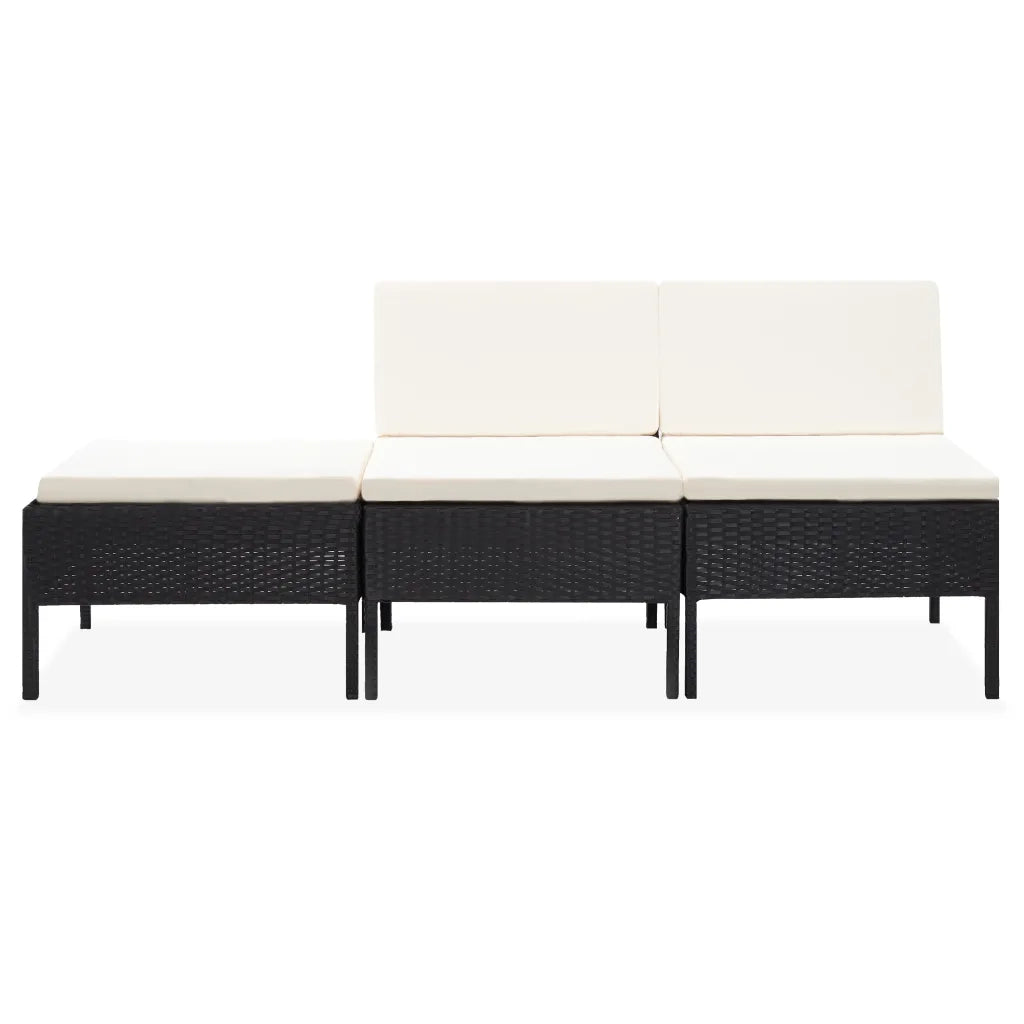 Set Divani da Giardino 3 pz con Cuscini in Polyrattan Nero 48956