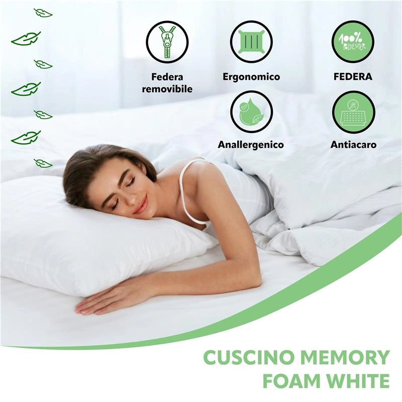 HYDRA VIVA COPPIA CUSCINI GUANCIALE MEMORY FOAM  WHITE 72 X 42 X H13 CON FEDERA 100% POLIESTERE