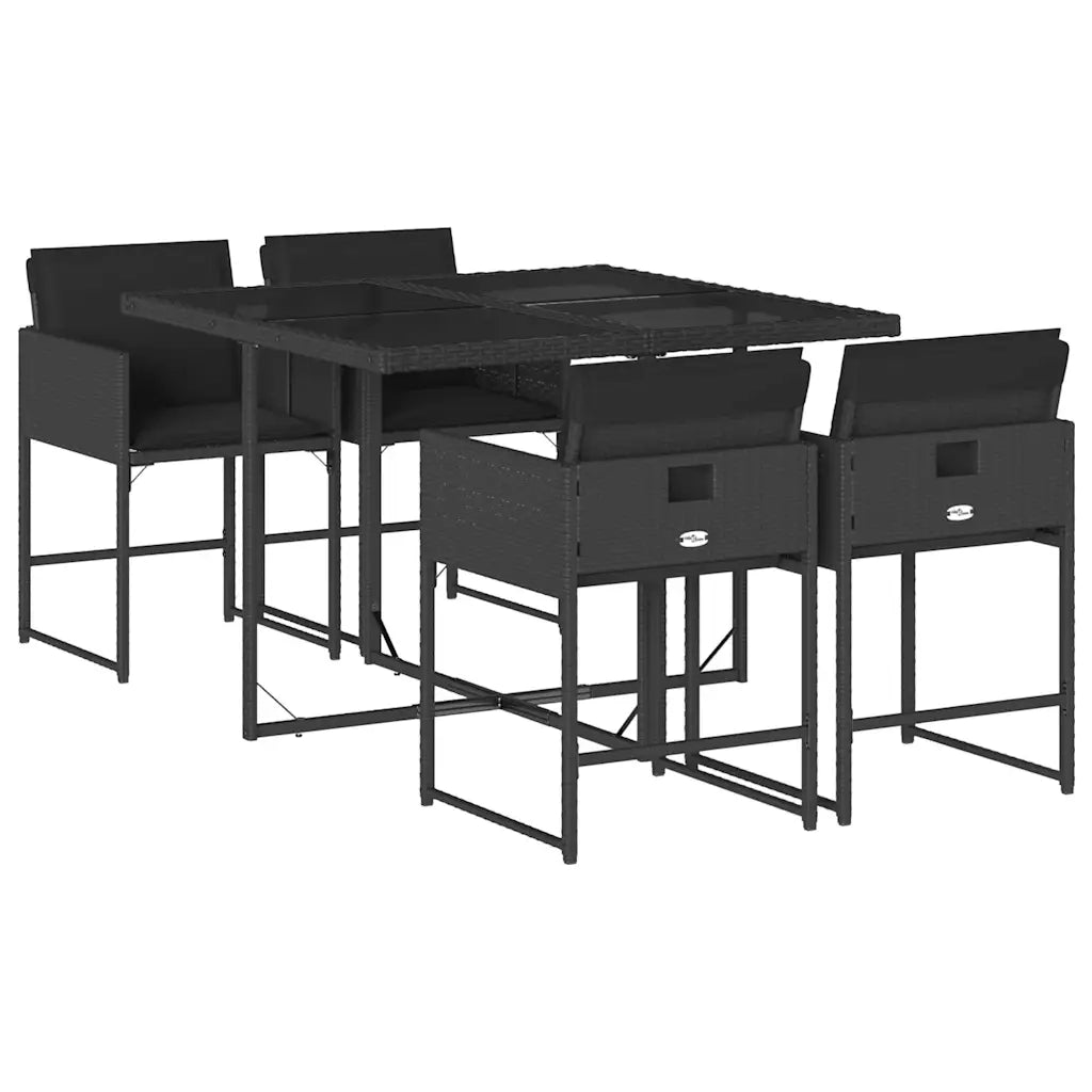 Set da Pranzo da Giardino 5 pz | Set Salotto da Giardino Nero con Cuscini in Polyrattan