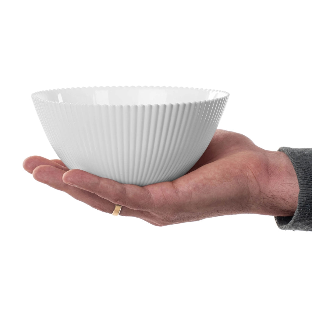 Set di 3 ciotole da insalata KADAX in vetro da 15 cm per zuppe e snack, bianche, scanalate.