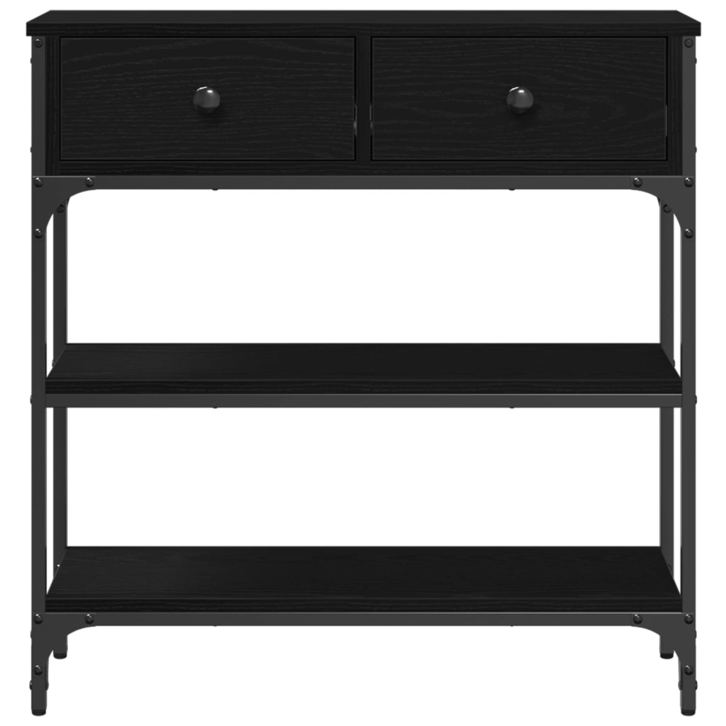 Tavolino Nero Rovere 72,5x25x75 cm Legno ingegnerizzato & Acciaio