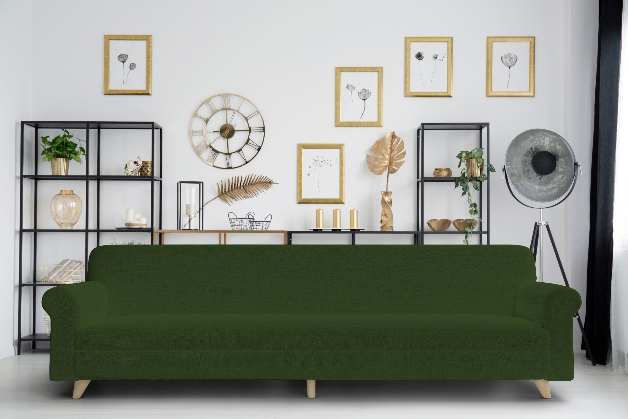 Copridivano Elasticizzato 4 Posti in Poliestere Verde Scuro