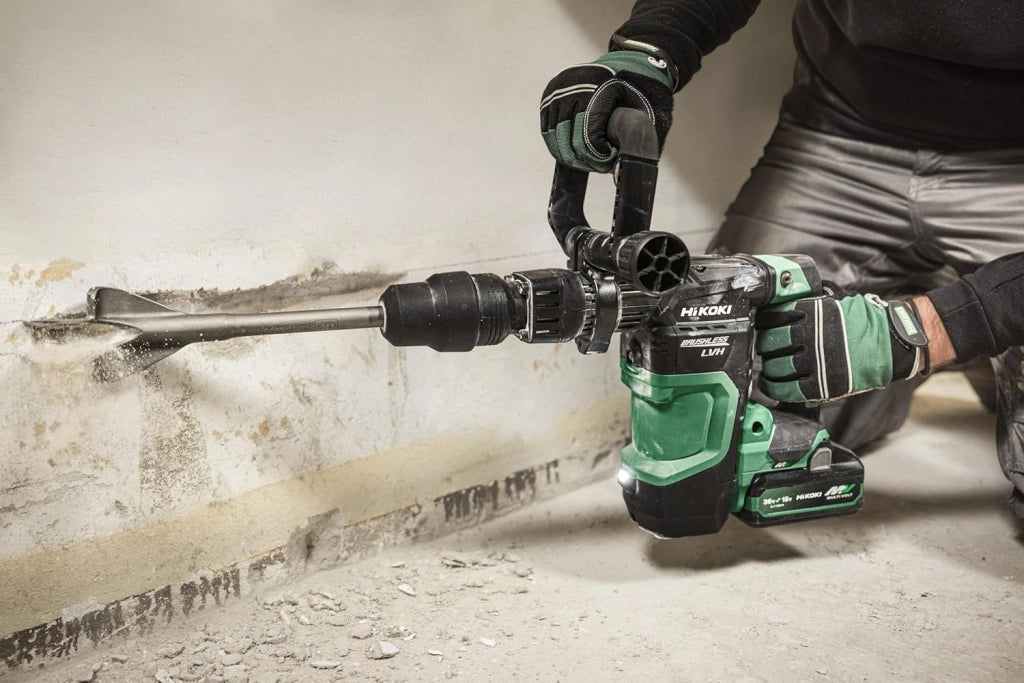 Martello scalpello a batteria SDS-Max – 36 V, 6.8 J Energia di impatto – Motore senza brushless, manico a bassa vibrazione, compatto e leggero, controllo a 4 marce, luce LED – Con valigetta per