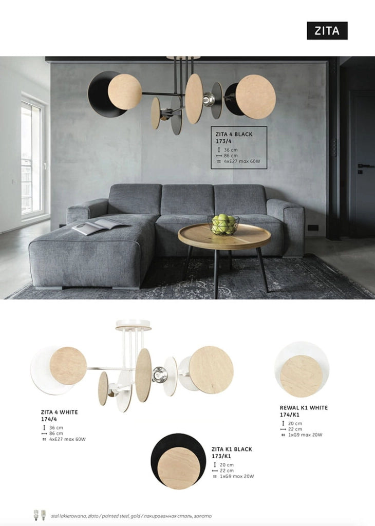 Plafoniera Emibig Zita 4 luci E27 bianco/legno 86cm