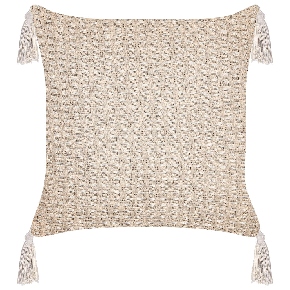 Set di 2 cuscini in poliestere beige chiaro 42 x 42 cm con nappe imbottitura soggiorno camera da letto