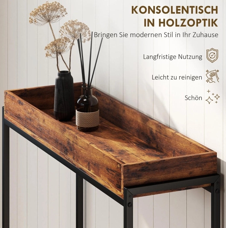 Consolle stretta 100x30 cm in legno e metallo marrone rustico