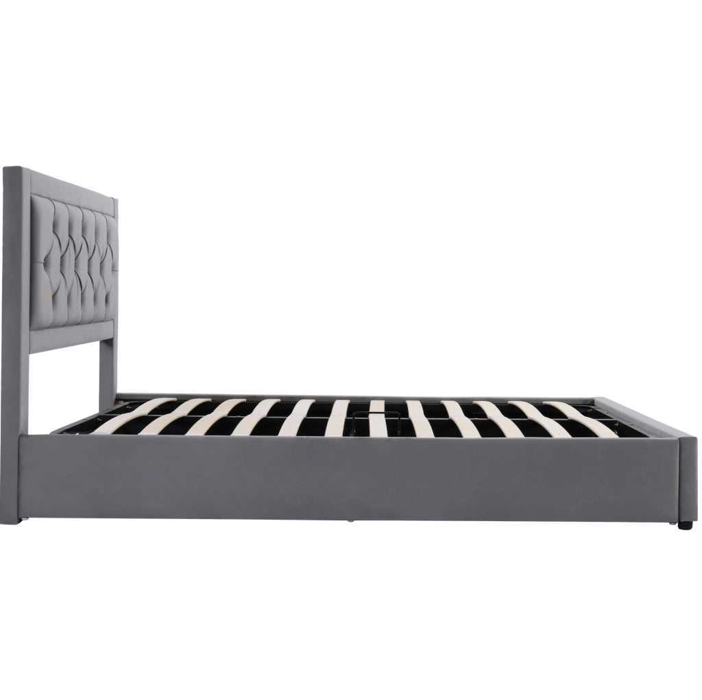 Letto imbottito 140x200 cm con contenitore laterale grigio