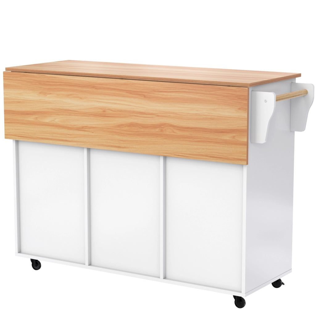 Carrello da cucina 129x71x91.5 cm con piano ribaltabile e ampio spazio; MDF; bianco naturale