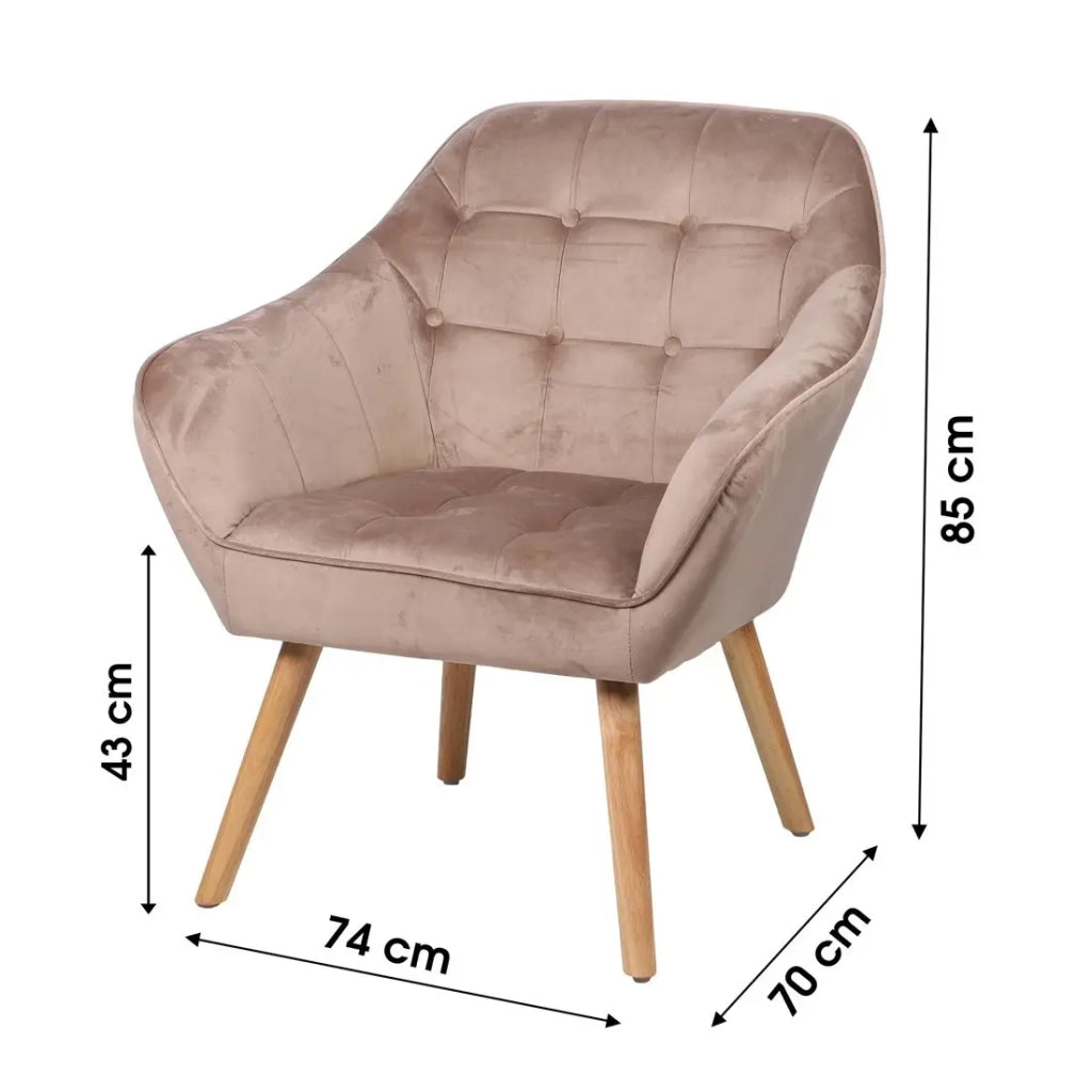 Poltrona in velluto beige con piedi in legno - 74x70xH85 cm, altezza seduta 43 cm - Collezione VELUREA
