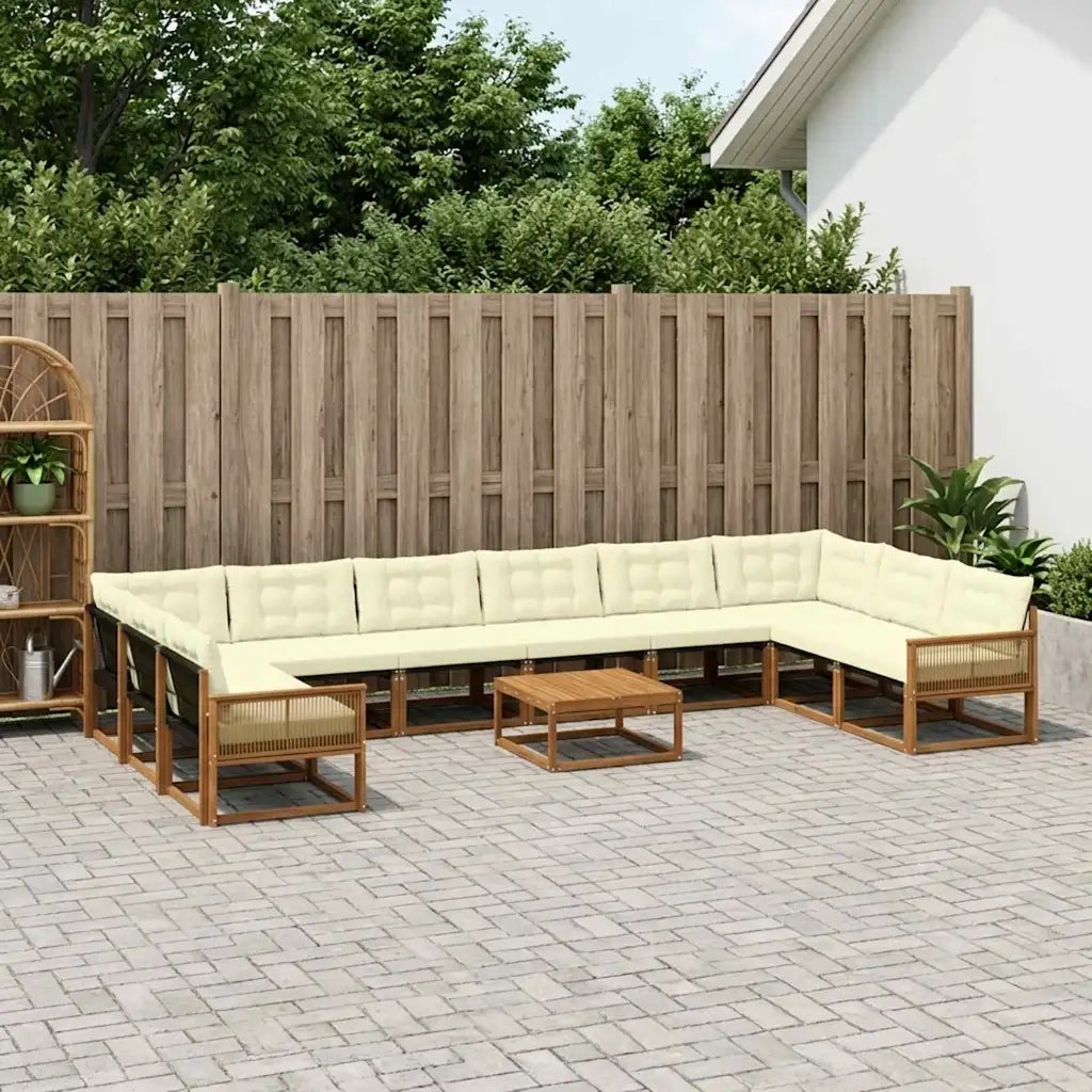 Set di divani da esterno con cuscino 11 pcs Naturale e Crema