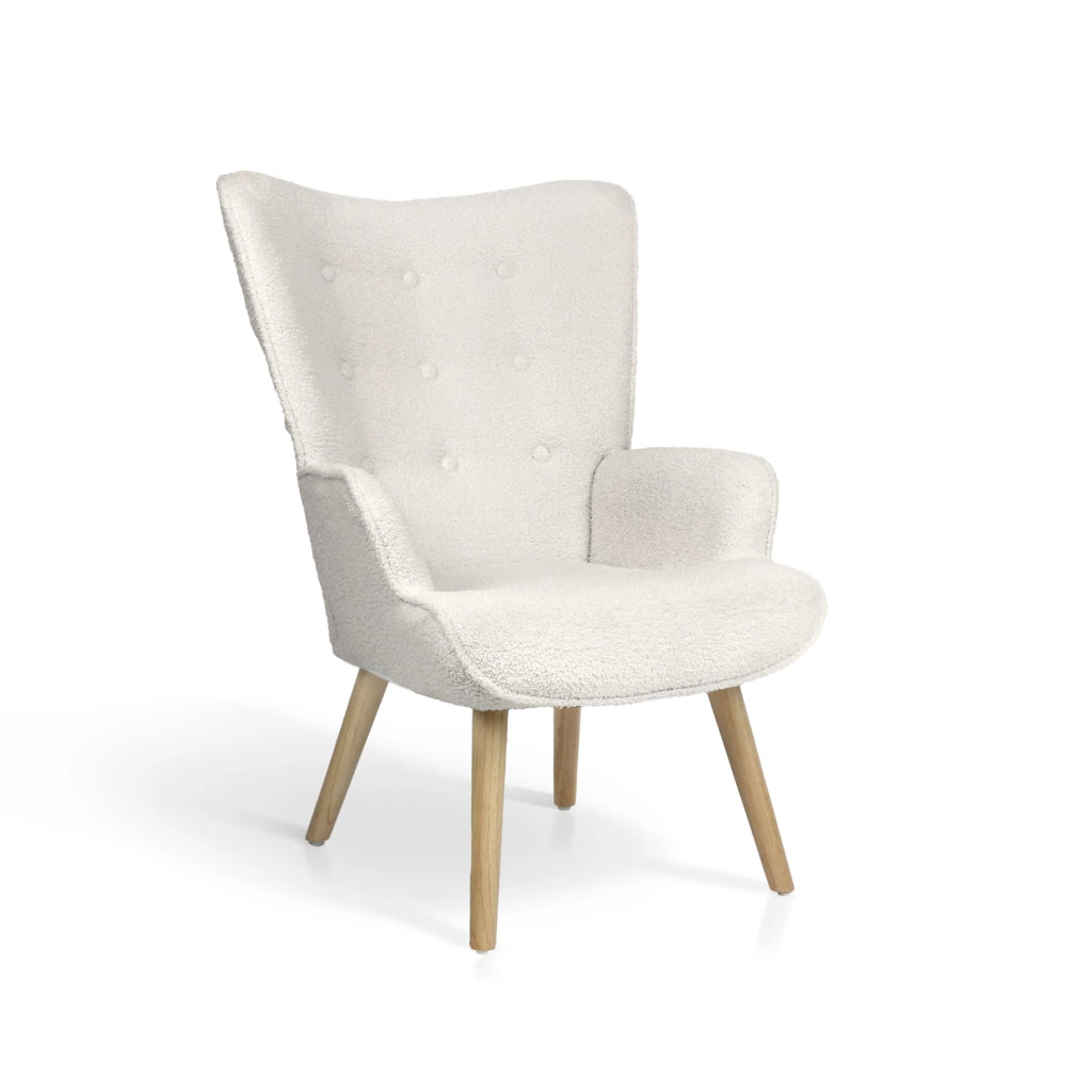 Poltrona Hispanohogar tessuto bouclé bianco gambe Hispanohogar legno 96x67x76