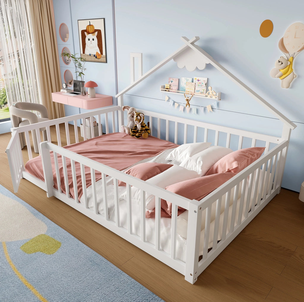 Letto per bambini a casetta 140x190 cm in pino bianco