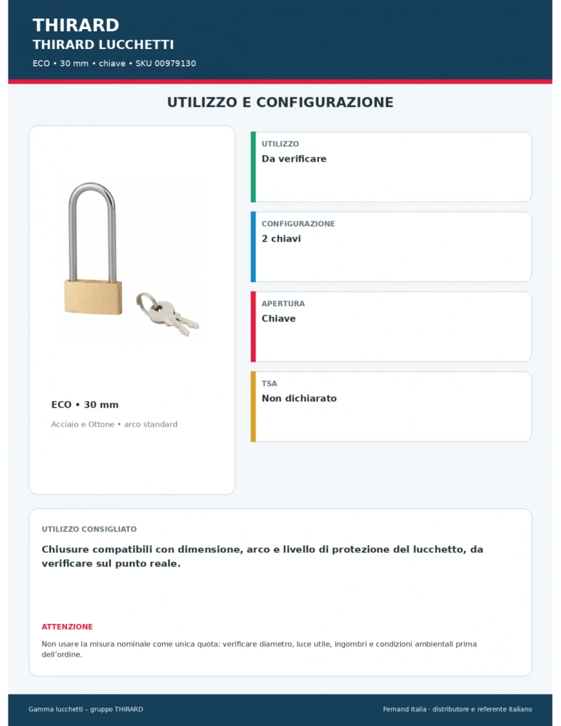 Lucchetto ECO in ottone 30 mm con arco alto 44 mm in acciaio, 2 chiavi – SERRUPRIX