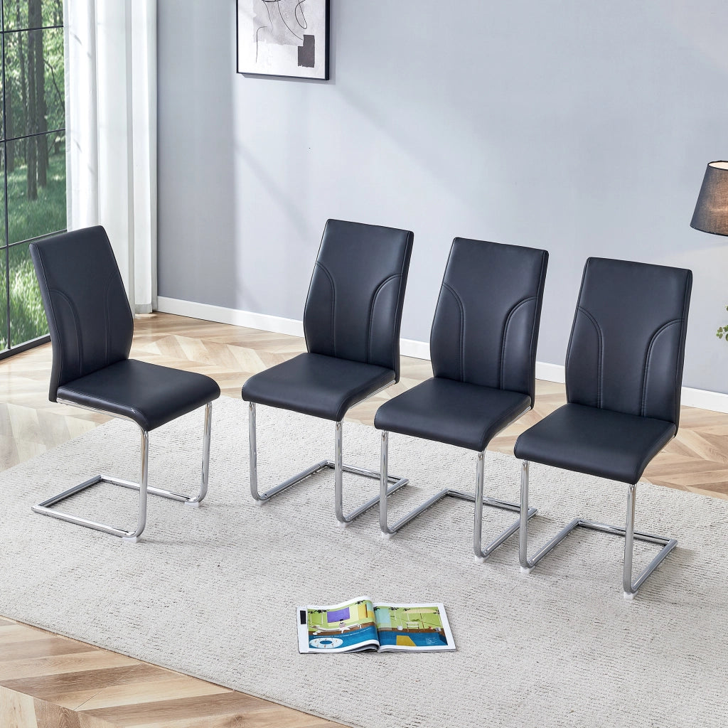 Sedie da Pranzo in Similpelle Nero ¨C MINIMAL ¨C Set 2 Pezzi, Gambe in Metallo