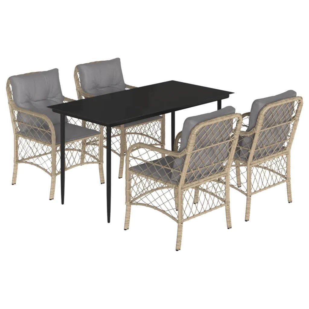 Set Pranzo da Giardino 5 pz con Cuscini Beige Misto Polyrattan