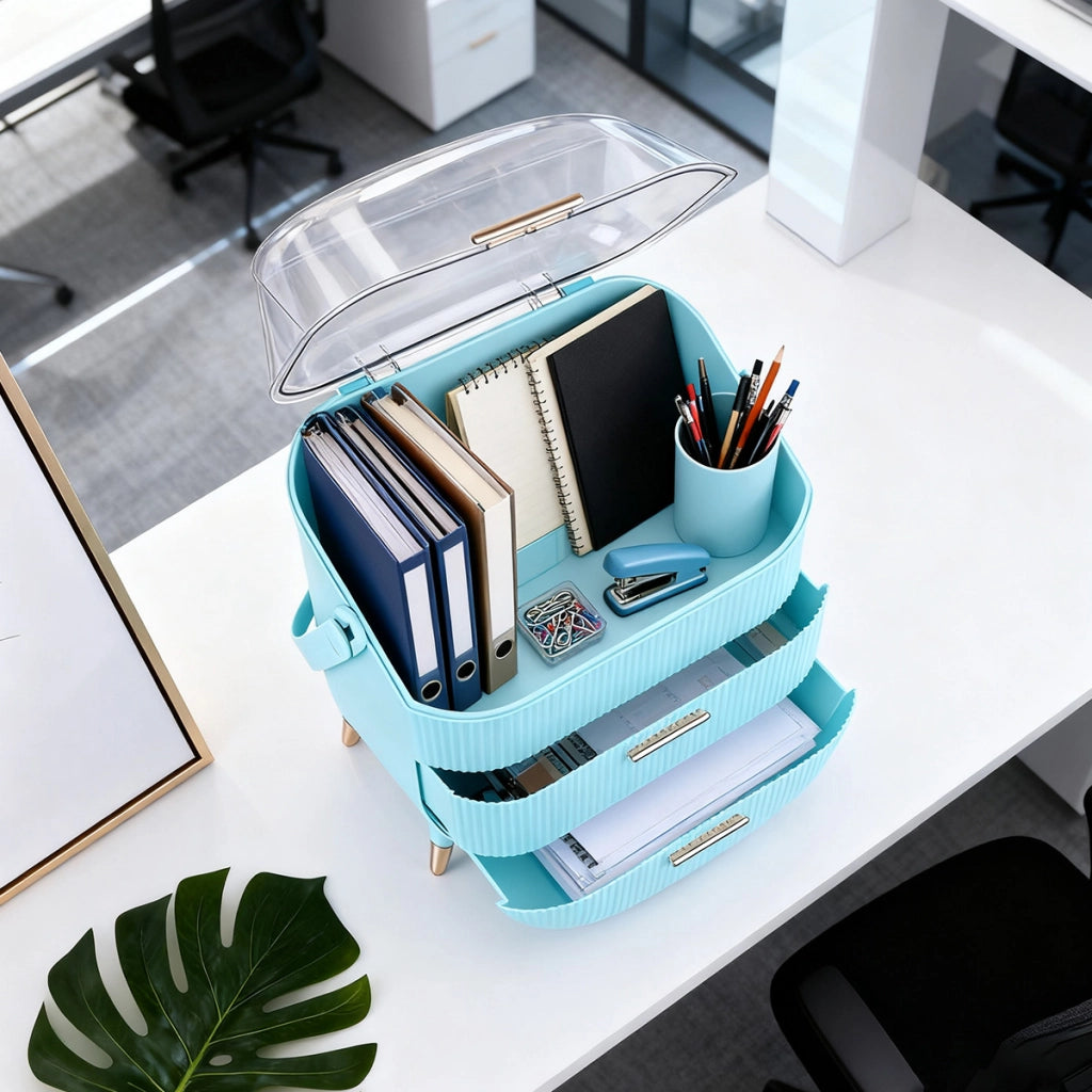 ZMH Porta trucchi da scrivania con più cassetti contenitore per cosmetici azzurro 29 x 19 x 38 cm