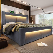 Letto matrimoniale-Xylo-180x200cm idraulico LED USB-C velluto grigio