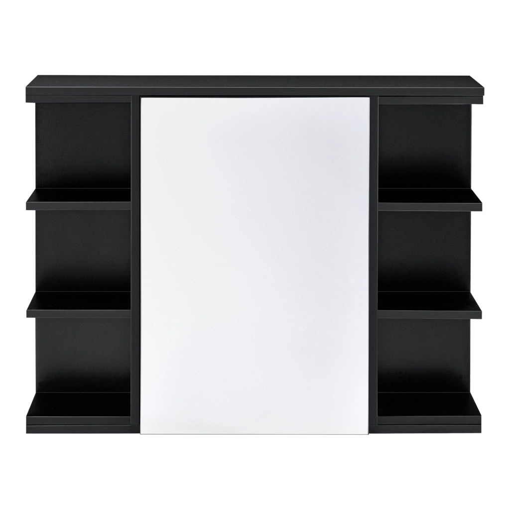 Armadietto da Muro Harstad per Bagno con Specchio Anta e Ripiani Laterali 64x80x20 cm - Nero [en.casa]