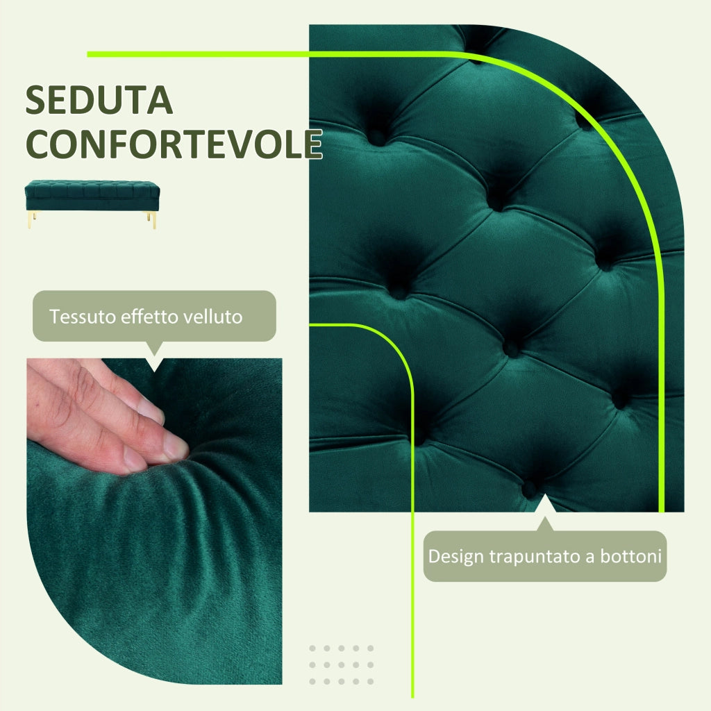 Panca Letto Imbottita in Tessuto Velluto ¨C Minimal ¨C Verde Scuro 118x45x42 cm