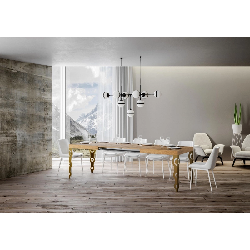 Tavolo allungabile 90x130/390 cm Karamay telaio Oro - Quercia Natura