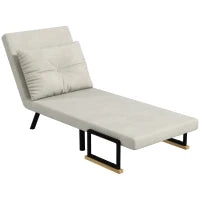 Poltrona Letto 3 in 1 con Schienale Reclinabile e Cuscino, in Tessuto Effetto Velluto, 63x73x81 cm, Crema